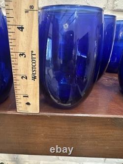 Vtg Cristar Cobalt Blue Stemless Water Tumblers Wine Glasses 15 oz Set of 12