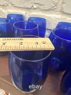 Vtg Cristar Cobalt Blue Stemless Water Tumblers Wine Glasses 15 oz Set of 12