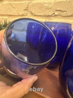 Vtg Cristar Cobalt Blue Stemless Water Tumblers Wine Glasses 15 oz Set of 12
