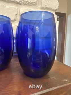 Vtg Cristar Cobalt Blue Stemless Water Tumblers Wine Glasses 15 oz Set of 12