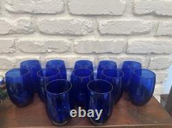 Vtg Cristar Cobalt Blue Stemless Water Tumblers Wine Glasses 15 oz Set of 12