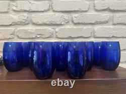 Vtg Cristar Cobalt Blue Stemless Water Tumblers Wine Glasses 15 oz Set of 12