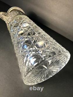 Vtg Cut Glass Silver Plated Claret Decanter Wine Pitcher Repousse Bacchus 11 H