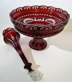 Vtg Czech EPERGNE Bohemian Egermann Wine Ruby Red Cut Crystal Center Piece Bowl