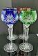 Vtg Czech Moser Multicolored Cut Crystal Wine Glasses New Vintage Set of 4