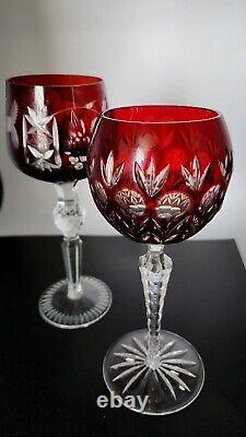 Vtg Czech Moser Ruby Red Cut Crystal Wine Glasses New Vintage Set of 2