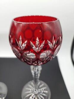 Vtg Czech Moser Ruby Red Cut Crystal Wine Glasses New Vintage Set of 2