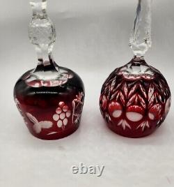 Vtg Czech Moser Ruby Red Cut Crystal Wine Glasses New Vintage Set of 2