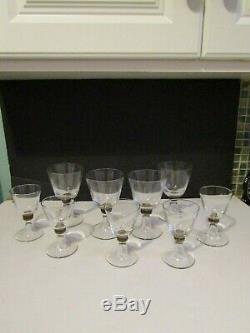 Vtg Daum Nancy Smoke Glass Wine Glasses Large & Small Set of 9 Signed FRANCE