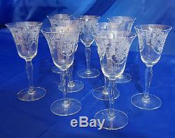 Vtg ETCHED LADY LEG STEM Claret Wine Glasses Set of 9