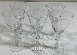Vtg FOSTORIA -MULBERRY- Claret Wine Etched BLOWN Clear Glass. SET OF 6, MINT