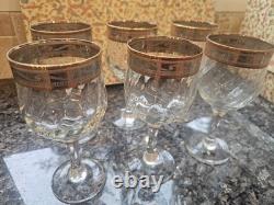 Vtg J. Preziosi Italian Wine Glass Set Gold Rim Lavorato A Mano 6 Boxed Set