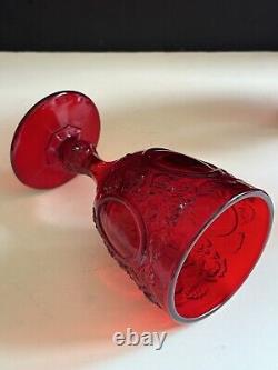 Vtg LG Wright Ruby Red Glass Set 6 Stemmed Water Wine Goblet Rose Mirror 6.75
