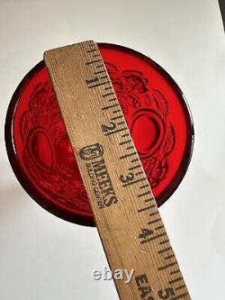 Vtg LG Wright Ruby Red Glass Set 6 Stemmed Water Wine Goblet Rose Mirror 6.75