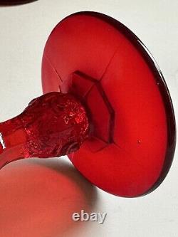 Vtg LG Wright Ruby Red Glass Set 6 Stemmed Water Wine Goblet Rose Mirror 6.75