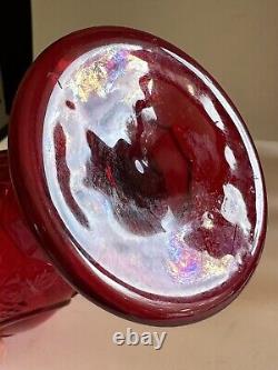 Vtg LG Wright Ruby Red Glass Set 6 Stemmed Water Wine Goblet Rose Mirror 6.75