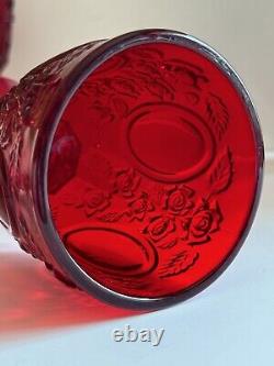 Vtg LG Wright Ruby Red Glass Set 6 Stemmed Water Wine Goblet Rose Mirror 6.75