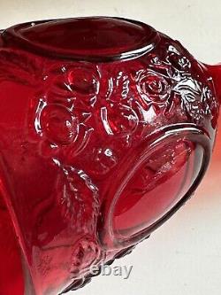 Vtg LG Wright Ruby Red Glass Set 6 Stemmed Water Wine Goblet Rose Mirror 6.75