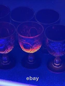 Vtg LG Wright Ruby Red Glass Set 6 Stemmed Water Wine Goblet Rose Mirror 6.75