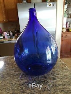 Vtg Large 23 Italian BLUE Glass Demijohn Carboy Wine Bottle Plastic Protector