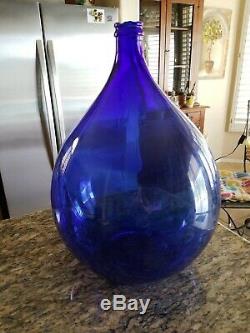 Vtg Large 23 Italian BLUE Glass Demijohn Carboy Wine Bottle Plastic Protector
