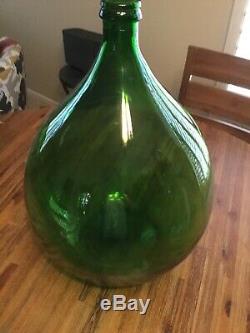 Vtg Large 24 Italian Green Glass Demijohn Carboy Wine Bottle Plastic Protector