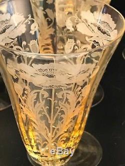 Vtg. Lot 10 Art Nouveau YELLOW Depression Glass WINE GLASSES Floral Design NICE