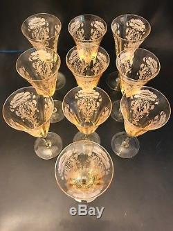 Vtg. Lot 10 Art Nouveau YELLOW Depression Glass WINE GLASSES Floral Design NICE