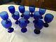 Vtg. Lot of 12, Thin Iridescent Crystal Cobalt Blue Stemware Wine, Water Goblets