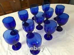 Vtg. Lot of 12, Thin Iridescent Crystal Cobalt Blue Stemware Wine, Water Goblets