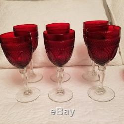 Vtg. Luminarc ARCOROC RUBY RED Wine Goblets with Crystal Stem 8 Tall Set of 6