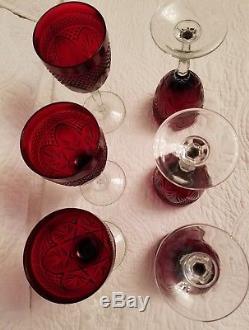 Vtg. Luminarc ARCOROC RUBY RED Wine Goblets with Crystal Stem 8 Tall Set of 6