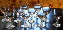 Vtg MCM Set 10'OLYMPIA' TIFFIN FRANCISCAN Crystal Wine Glasses AIR BUBBLE STEMS