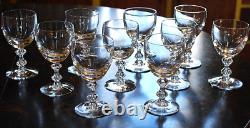 Vtg MCM Set 10'OLYMPIA' TIFFIN FRANCISCAN Crystal Wine Glasses AIR BUBBLE STEMS