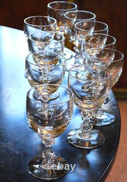 Vtg MCM Set 10'OLYMPIA' TIFFIN FRANCISCAN Crystal Wine Glasses AIR BUBBLE STEMS