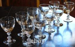 Vtg MCM Set 10'OLYMPIA' TIFFIN FRANCISCAN Crystal Wine Glasses AIR BUBBLE STEMS