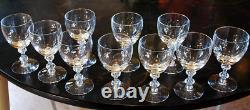 Vtg MCM Set 10'OLYMPIA' TIFFIN FRANCISCAN Crystal Wine Glasses AIR BUBBLE STEMS