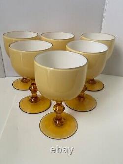 Vtg. Mcm italian Carlo Moretti cased art glass golden amber wine glass set/6 EUC