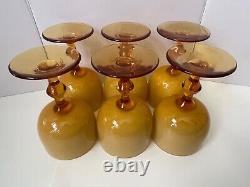 Vtg. Mcm italian Carlo Moretti cased art glass golden amber wine glass set/6 EUC