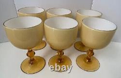 Vtg. Mcm italian Carlo Moretti cased art glass golden amber wine glass set/6 EUC