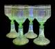 Vtg. Moser Bohemian Green Gold Gilded Vaseline/Uranium Cordial Glass Set of Four