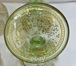 Vtg. Moser Bohemian Green Gold Gilded Vaseline/Uranium Cordial Glass Set of Four