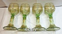 Vtg. Moser Bohemian Green Gold Gilded Vaseline/Uranium Cordial Glass Set of Four