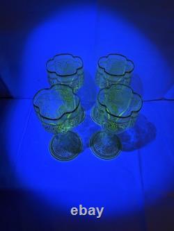 Vtg. Moser Bohemian Green Gold Gilded Vaseline/Uranium Cordial Glass Set of Four