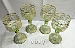 Vtg. Moser Bohemian Green Gold Gilded Vaseline/Uranium Cordial Glass Set of Four