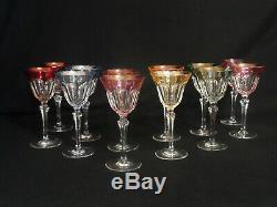 Vtg Multi Colored Cut Panel Crystal Claret Wine Glasses or Stemware Set of 12