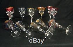 Vtg Multi Colored Cut Panel Crystal Claret Wine Glasses or Stemware Set of 12