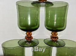Vtg NASON MORETTI MURANO ITALY Tumbler Water Iced Tea Wine Glasses Green Orange