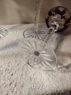 Vtg Nachtmann Bohemia Cut To Clear Crystal Wine Glasses 2 Blue 1 Red 2 Amethyst