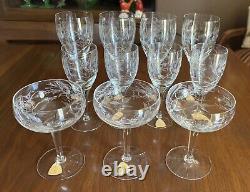 Vtg ROYAL HEIDEN WINE GLASSES SET OF 11 SINCE 1712 RARE Etched Lead Crystal